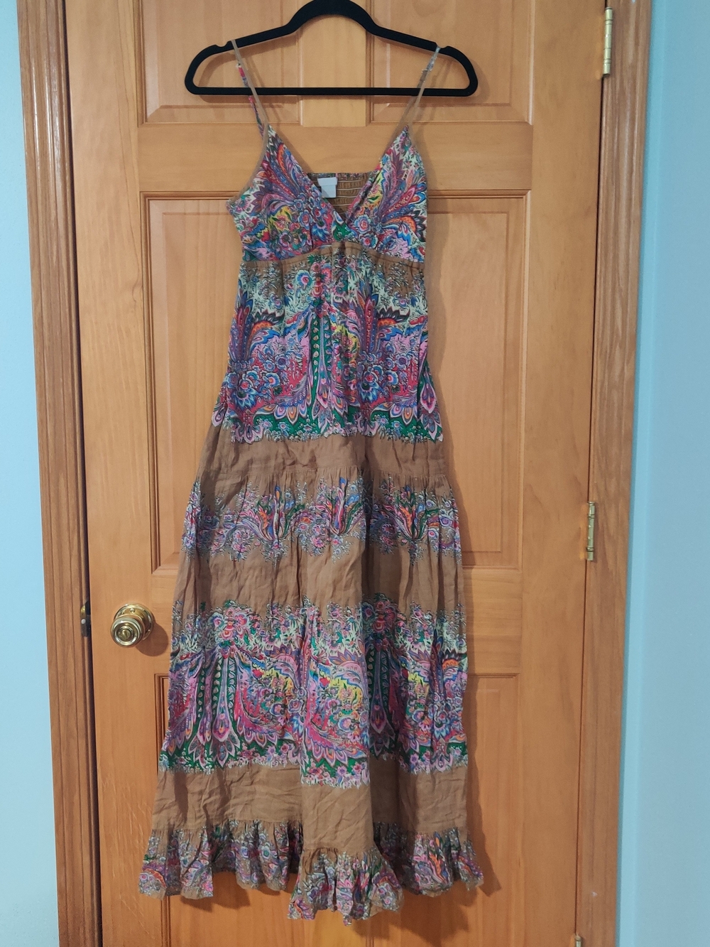 Pura Vida Women's Brown/Multicolor Paisley V Neck Maxi Dress Size 2